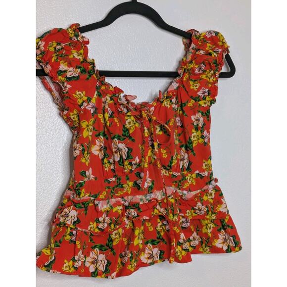 Marissa Webb Floral Print Blouse Women's Size 6 Ruffle Sleeve V Neck Spring - Picture 2 of 6
